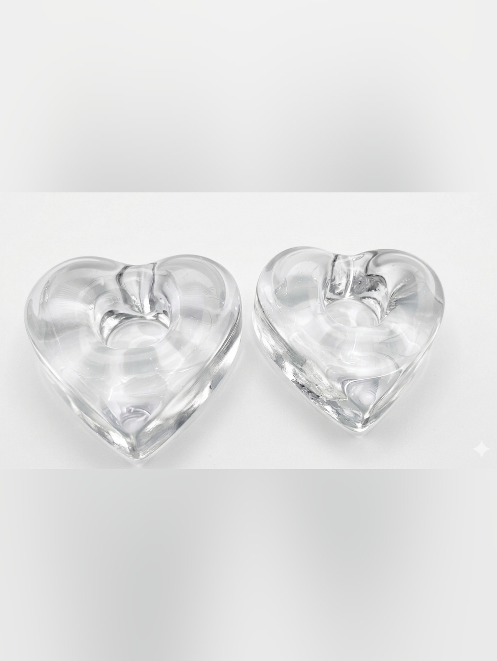 Clear Heart Glass Candle Holders - Pair